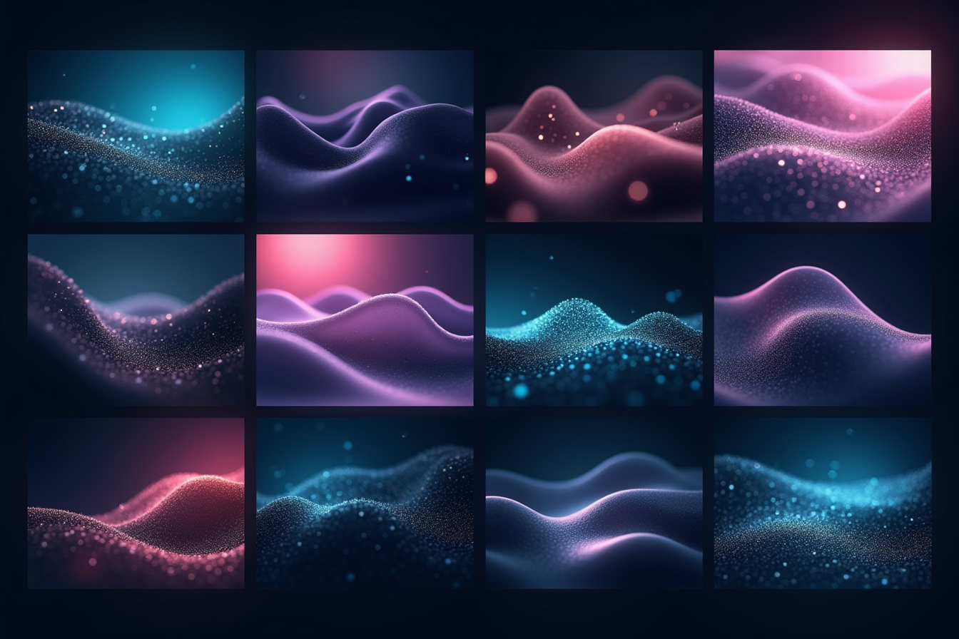 Numaya brand moodboard — abstract neural-mesh motifs in a violet-on-dark palette